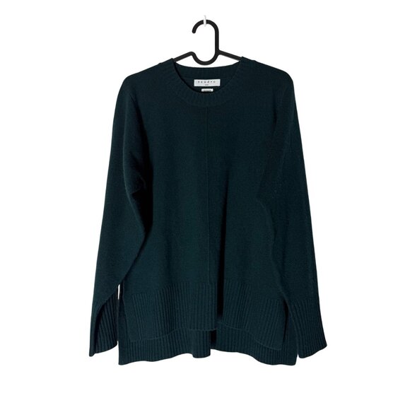 Sandro Dark Green Wool Cashmere Italian Yarn Oversized Sweater Womens S/M - Picture 1 of 7